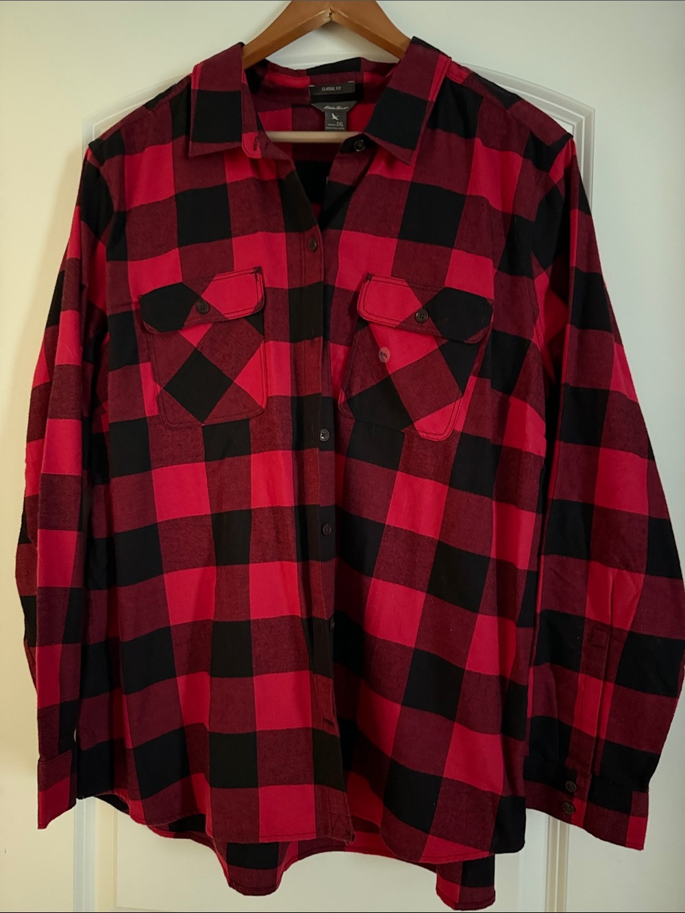 Eddie Bauer Red and Black Plaid Shirt Jacket
